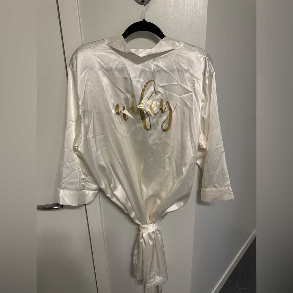 White Silk Wifey Robe - Size L/XL